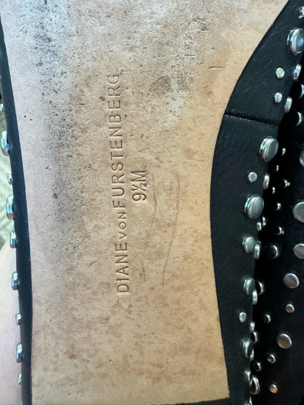 Diane Von Furstenberg Alina Silver Studded Pumps Pointed Toe Size 9 1/2